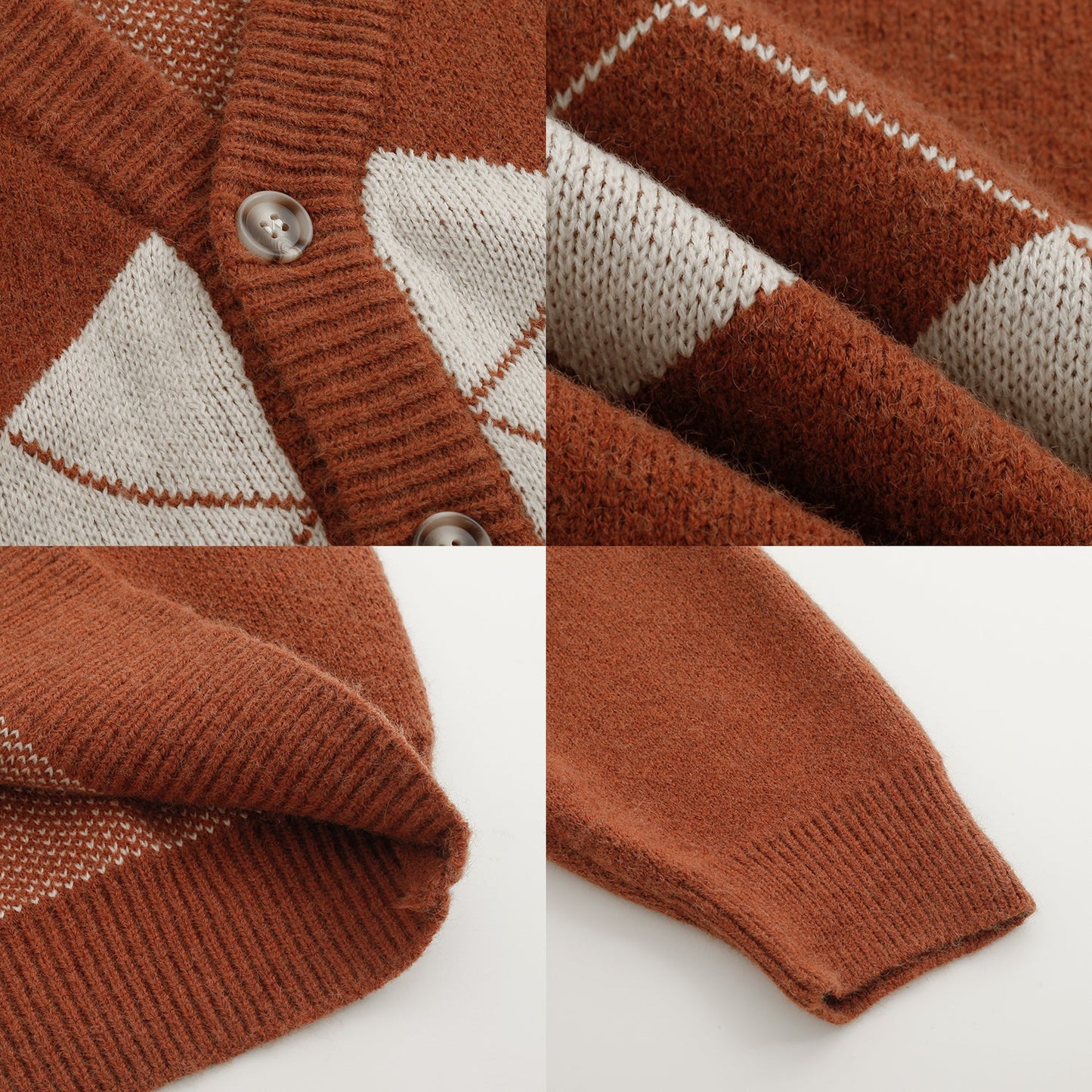 RT No. 5309 CARAMEL BROWN KNITTED DIAMOND CARDIGAN