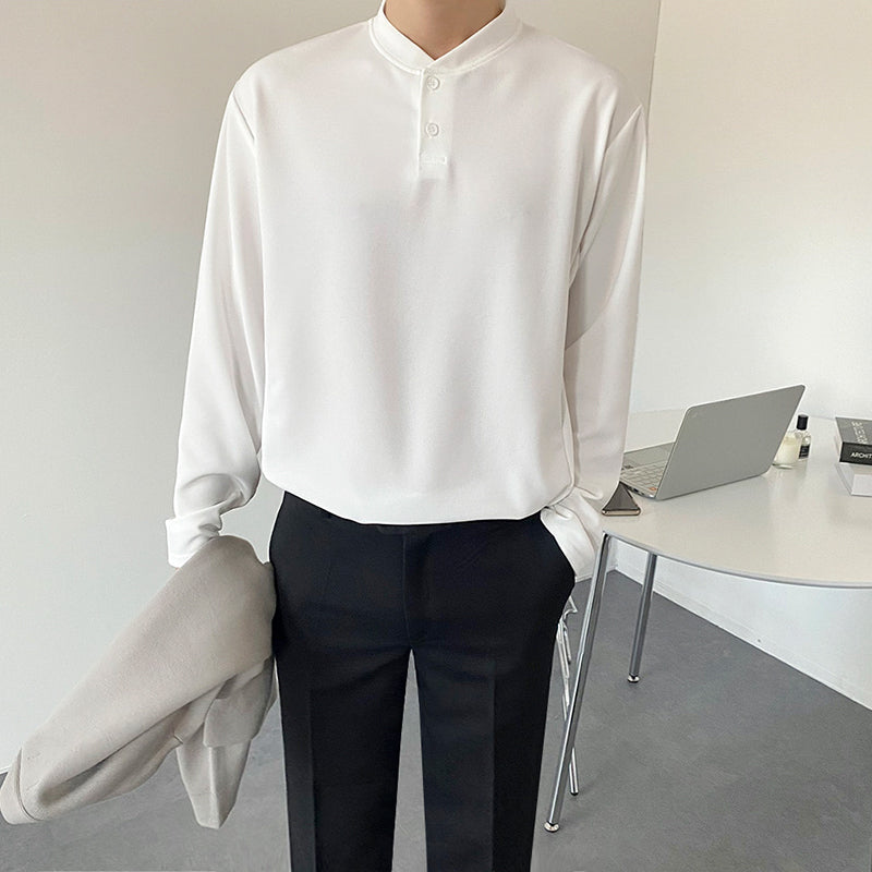 RT No. 4093 WHITE HALF BUTTON-UP LONGSLEEVE