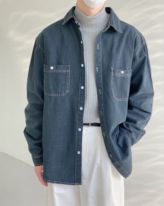 RT No. 5184 GRAY-BLUE BUTTON-UP DENIM SHIRT