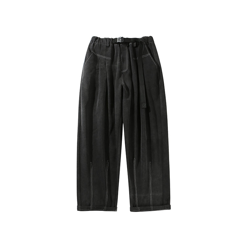 RT No. 5453 STITCHED DARK GRAY BAGGY WIDE CASUAL PANTS