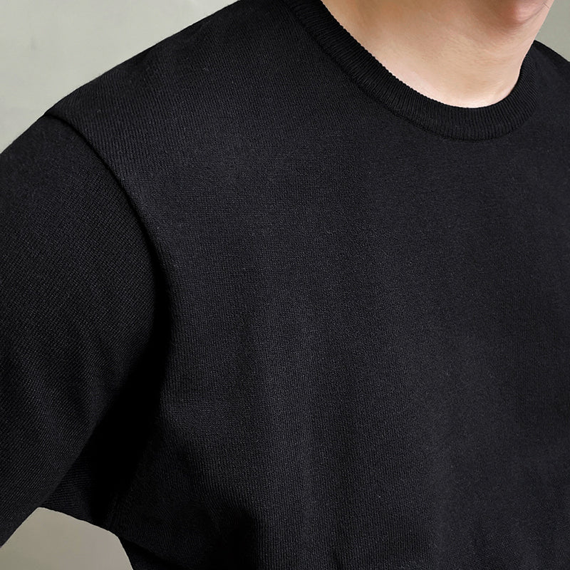 RT No. 4426 BLACK KNITTED ROUND NECK T-SHIRT