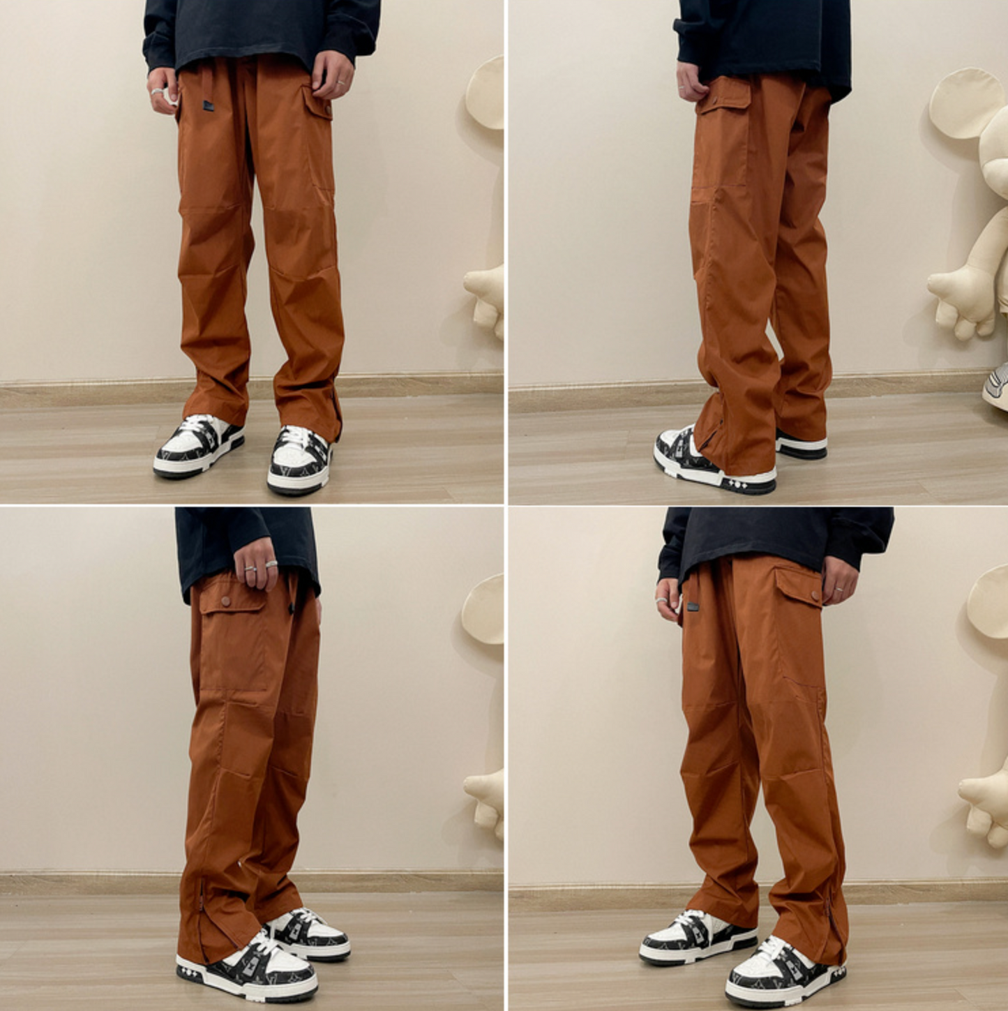 RT No. 5452 CARGO STRAIGHT WIDE ANKLE ZIPPER PANTS