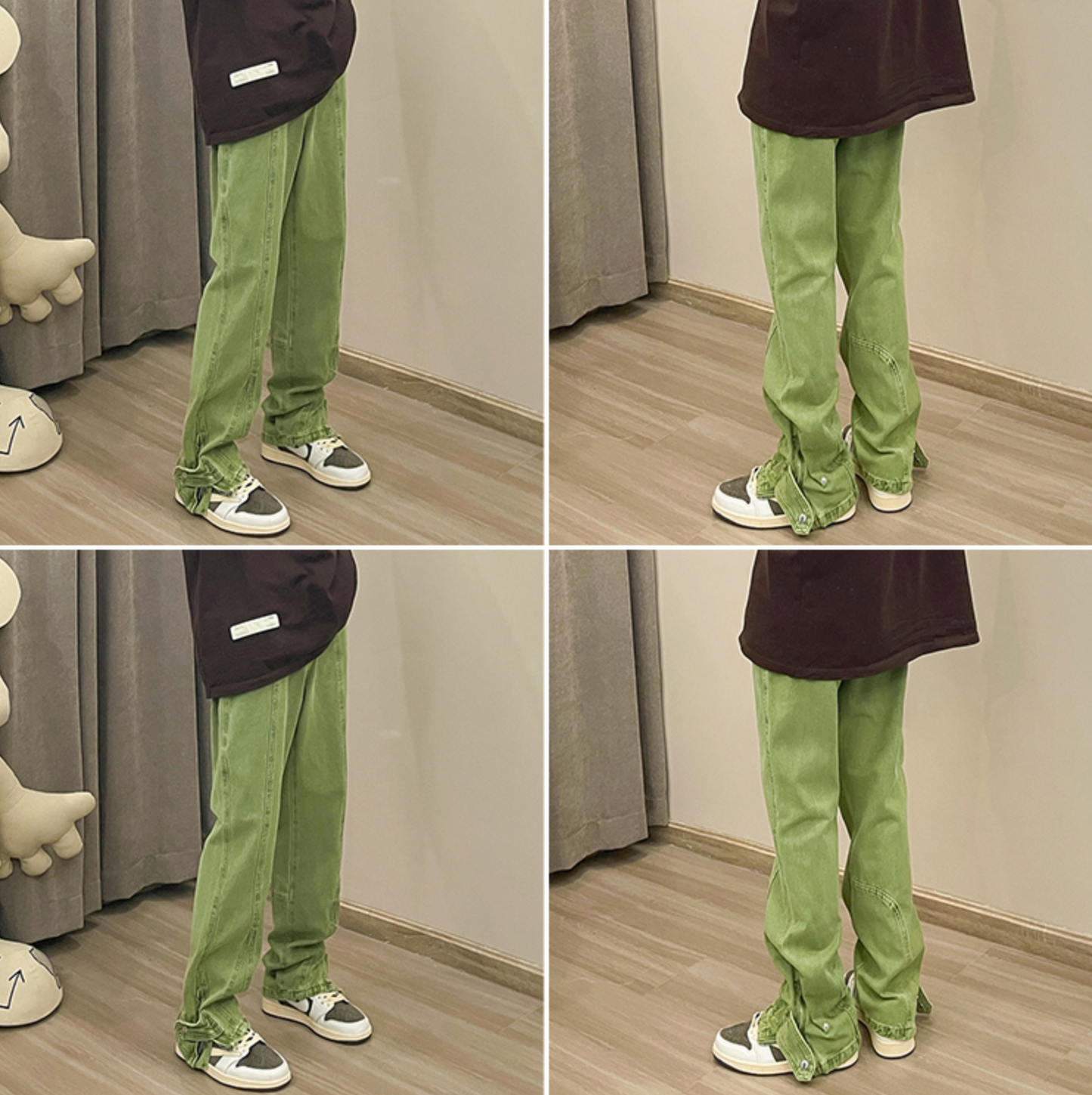 RT No. 5454 WASHED ANKLE BUTTON RECONSTRUCTED STRAIGHT WIDE PANTS