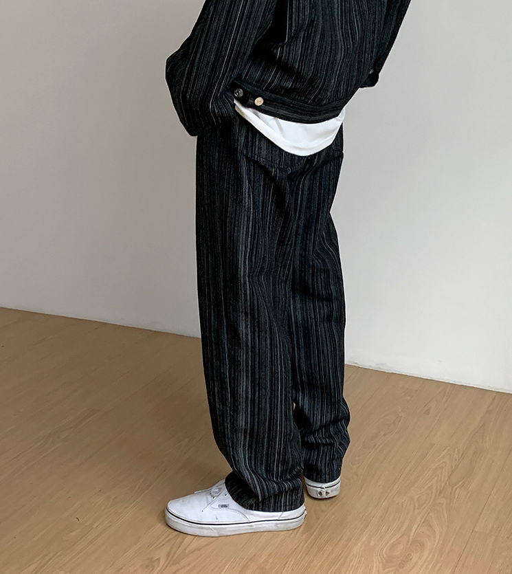 No. 4012 VERTICAL STRIPED BUTTON-UP JK & WIDE PANTS (TOP & BOTTOM)