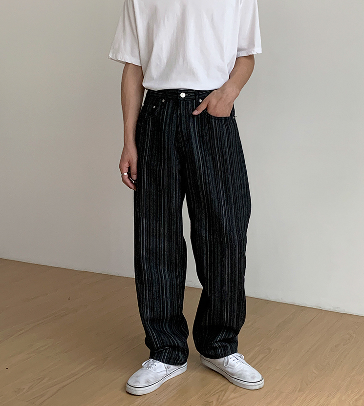 No. 4012 VERTICAL STRIPED BUTTON-UP JK & WIDE PANTS (TOP & BOTTOM)